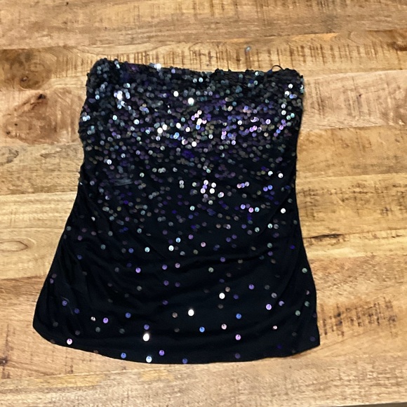 Express Black and Purple Sequin Tube Top - Picture 1 of 3